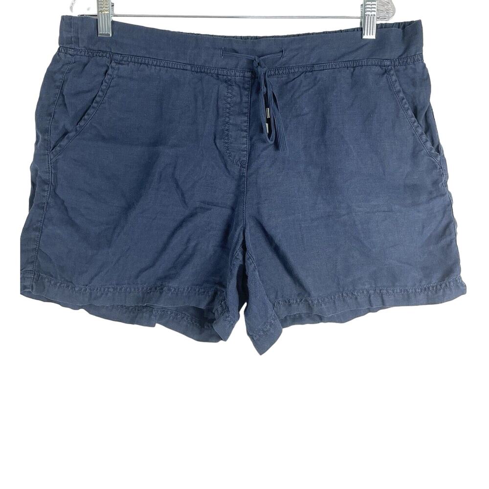 Tommy Bahama Linen Shorts Size 14 Navy Blue Mid-Rise Drawstring Waist Pockets